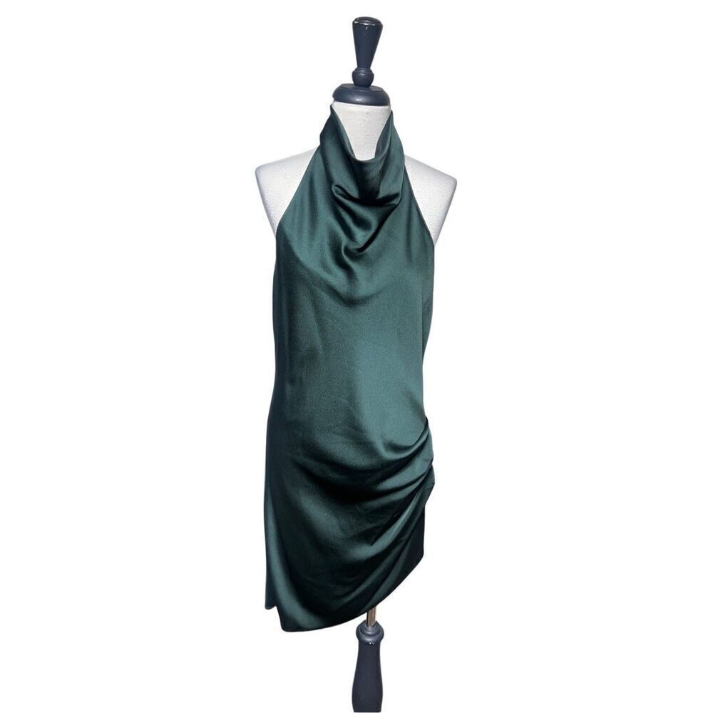 Gianni Bini Yelena High Mock Neck Sexy Silky Green Slip Dress Cocktail Dress Siz